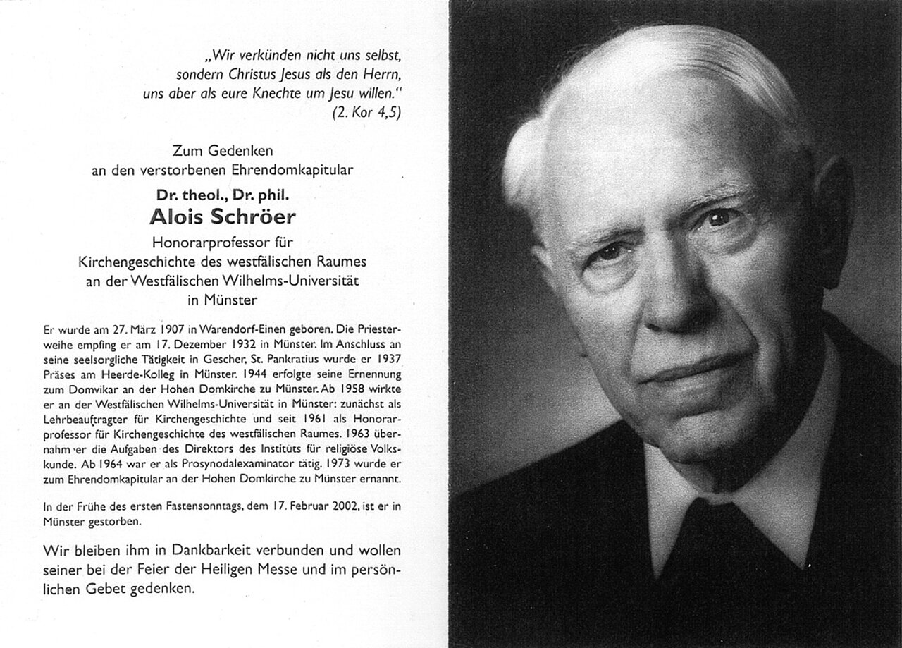 Totenzettel Alois Schröer vom Februar 2002 Totenzettel Alois Schröer vom Februar 2002